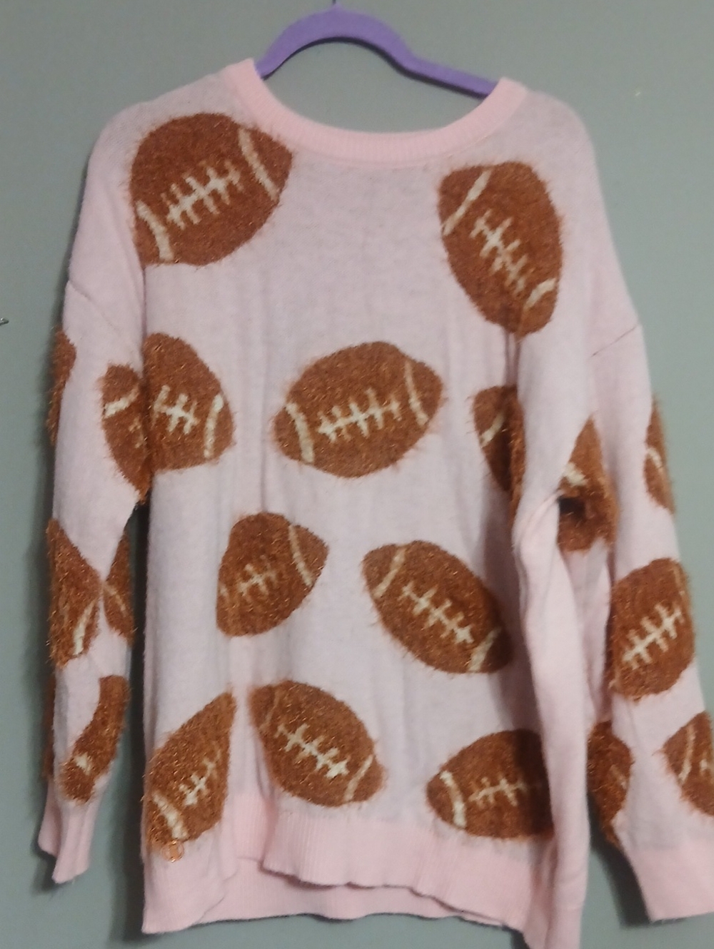 Simply Southern Pink Sweater with Brown Football Motif